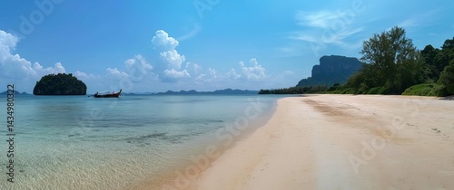 panorama of the beach, beach, sea, sand, ocean, sky, water, island, tropical, landscape, coast, travel, vacation, clouds, summer, nature, paradise, holiday, cloud, blue, tourism, shore, surf, waves, r