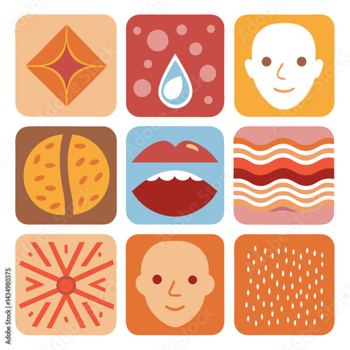Nine skin care and beauty icons on white background