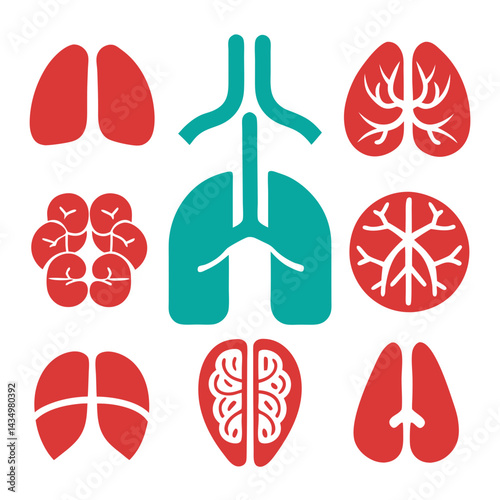 Stylized flat design of human lung components on white