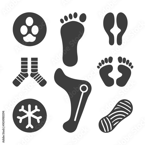 Foot care themed simple icons, black shapes on white