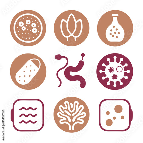 Collection of brown and white infection and nature icons