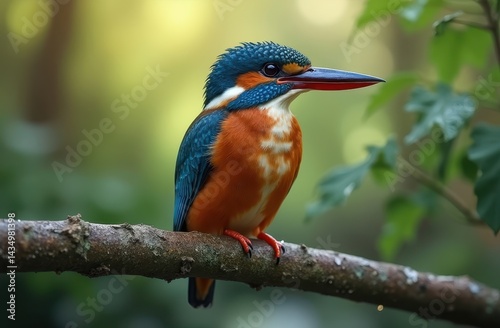 Image of a Common Kingfisher perched on a branch in its natural riverine habitat.
