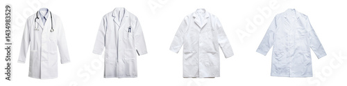 Set of white lab coats, isolated on transparent background photo