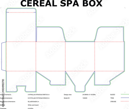 Cereal Box Packaging Die Cut Template Layout With Bleed And Trim Lines