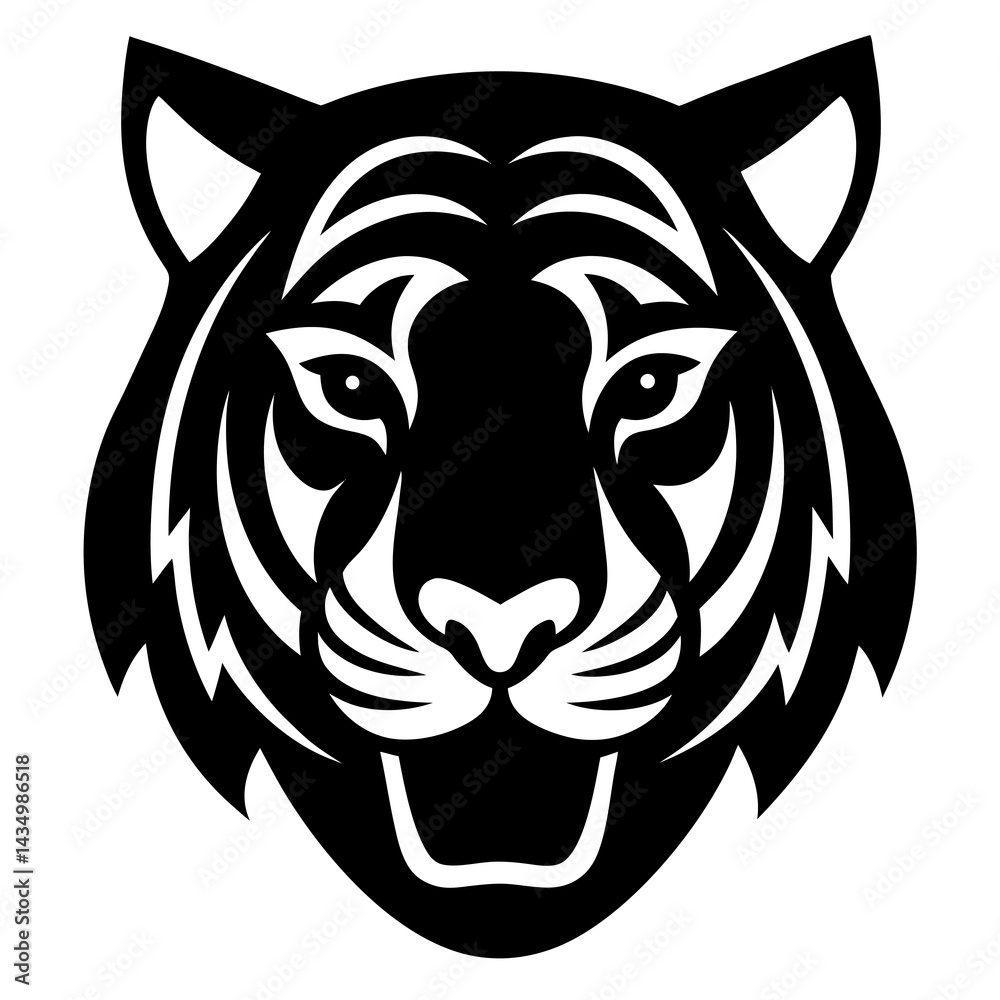 Fototapeta premium Black and White Tiger Head Illustration