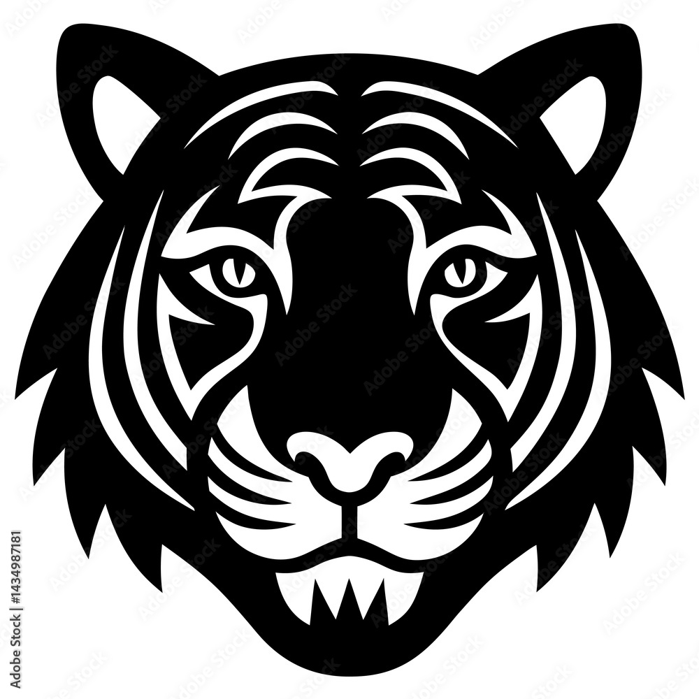 Fototapeta premium Black and White Tiger Head Illustration