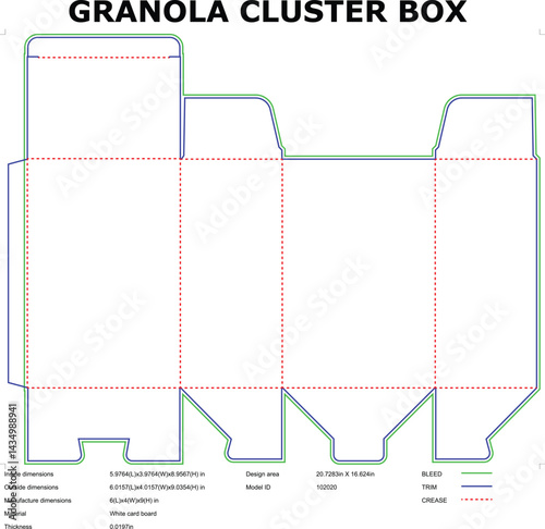 Granola Cluster Box Packaging Die Cut Template Vector Design Ready To Use
