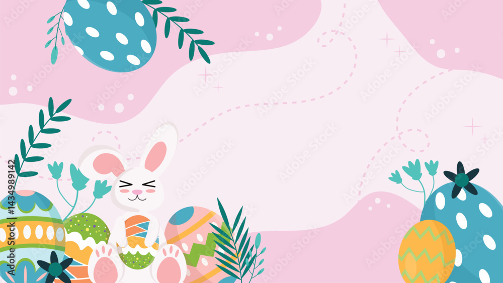 Easter with Egg and Rabbit Vector Background Easter with Egg and Rabbit Vector Background