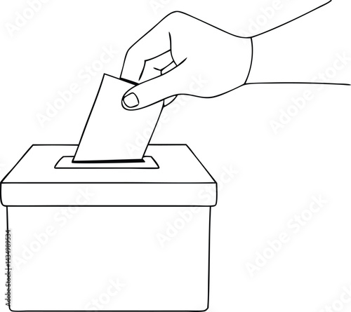 Simple Line Art of Hand Casting a Vote into a Ballot Box, Election Day and Democratic Participation Concept