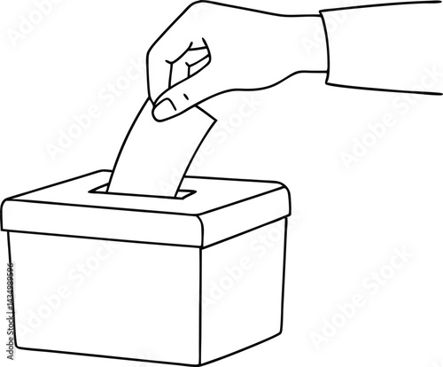 Line Art Illustration of a Hand Inserting a Ballot Paper into a Voting Box, Symbolizing Democracy and Electoral Process