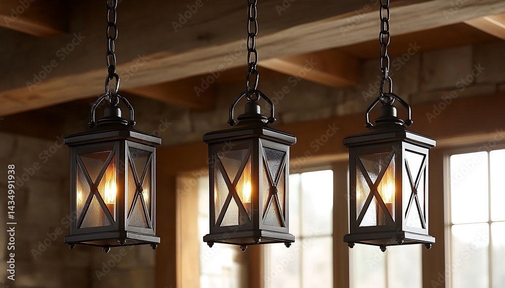 Rustic lanterns, kitchen, wooden beams