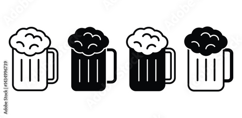 Beer Glass Icon Set Black and White Color Vector Design Illustrations