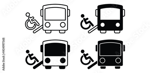 Accessibility Bus Icon Black and White Wheelchair Ramp Symbols Vector Design