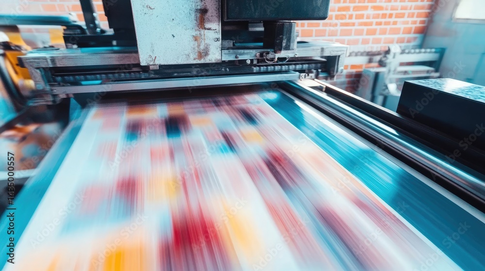 Fototapeta premium Close-up view of a large format printer in action.