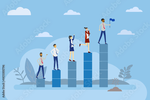 teamwork grow together in business. minimalist concept above chart. grow together collaborate or mentor. help team to grow together.