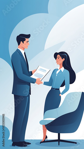 Professional Interaction Scene Highlighting Business Meeting, Job Interview, and Career Development in a Modern Corporate Environment