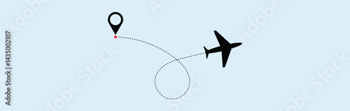  dotted route line the way airplane. Flying with a dashed line from the starting point and along the path  stock vector.