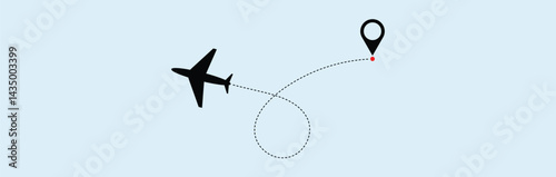  dotted route line the way airplane. Flying with a dashed line from the starting point and along the path  stock vector.