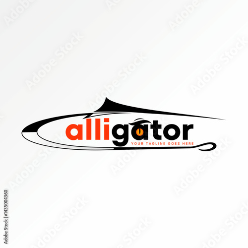Logo design graphic concept creative premium vector stock image top sell fishing hook alligator eye fisher predator crocodile to hunting river reptile