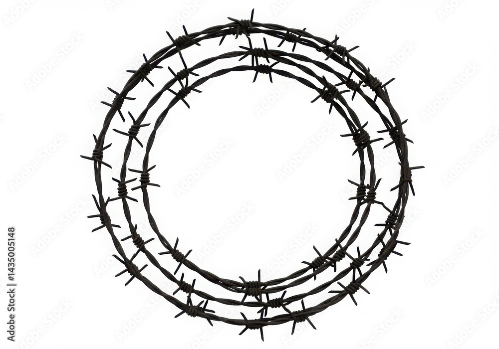 Barbed wire circle, sharp, black isolated on white background Barbed wire circle, sharp, black isolated on white background