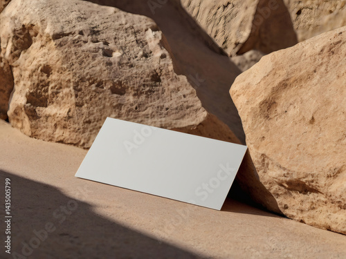 Minimalist business card mockup on cream stone surface