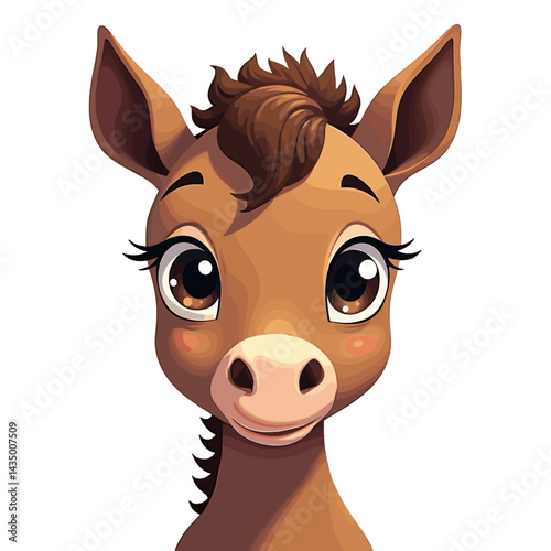 Cute cartoon horse foal illustration on transparent background with cheerful mood and warm colors

