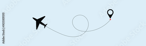  dotted route line the way airplane. Flying with a dashed line from the starting point and along the path  stock vector.