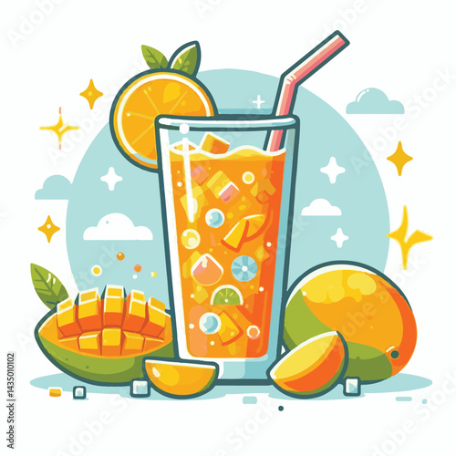 fizz, drink, beverage, fresh, mango, cocktail, orange, liquid, cold, glass, soda, juice, ice, fruit, sweet, alcohol, refreshment, food, healthy, bar, lemonade, refreshing, mint, summer, freshness, car