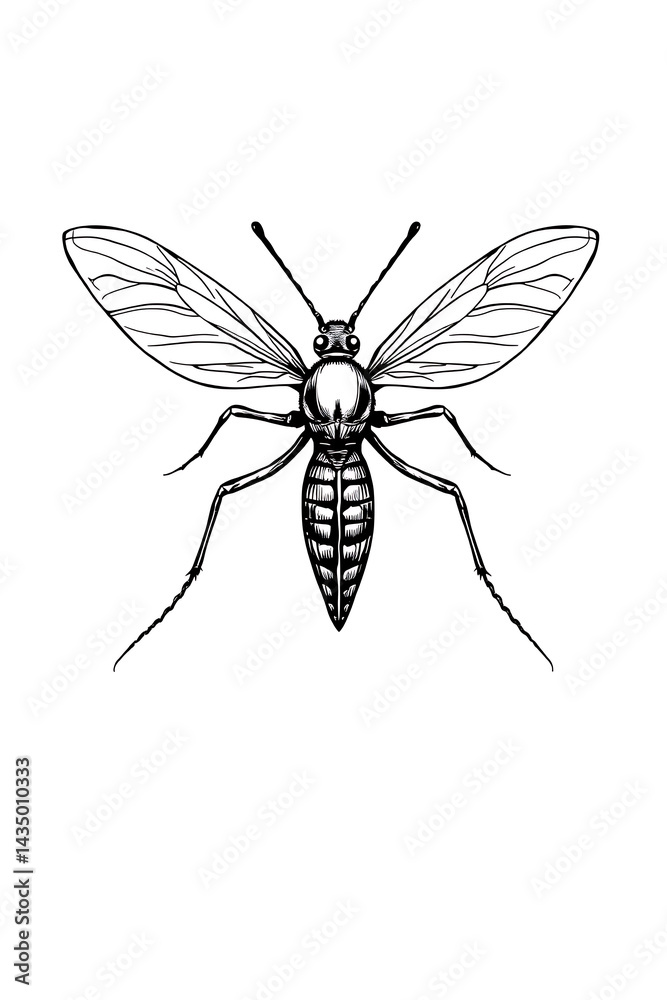 Obraz premium Detailed black and white illustration of a fly (1)