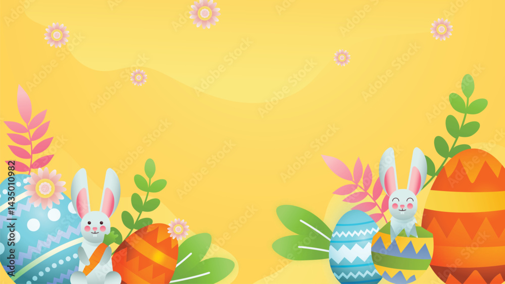 Obraz premium Easter with Egg and Rabbit Vector Background