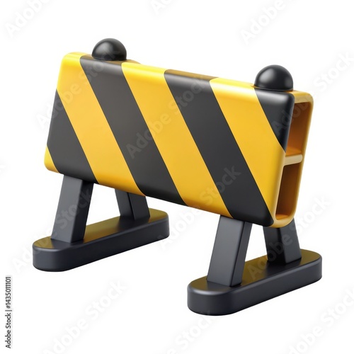 Construction barrier with stripes on white background