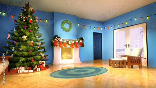 Obraz na płótnie christmas room with fireplace w salonie