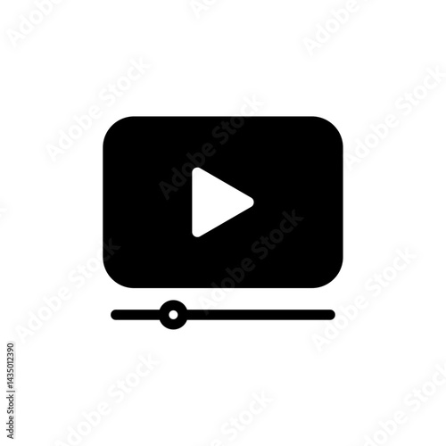 Video player icon set with play button and progress bar in outline, solid, and filled styles for multimedia interface, playback controls, and web or mobile UI design applications