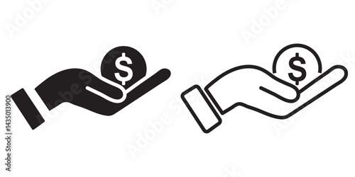 Hands with Dollar Icon. Hand holding money bag flat vector icon Design.