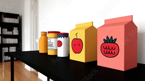 Wallpaper Mural Cartoon Food Cans   Boxes  Minimalist Kitchen Still Life Torontodigital.ca
