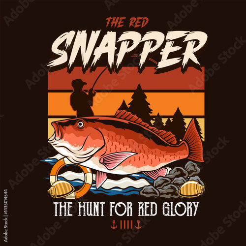 Red Snapper Fish Logotype in Colorful Vector Cartoon Illustration for sticker badge emblem t-shirt banner invitation