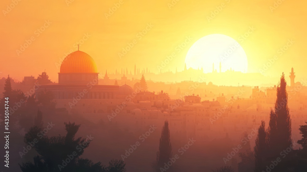Obraz premium Golden sunrise over Jerusalem