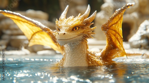 Obraz na płótnie Dragon Bathes in Watery Cave w salonie