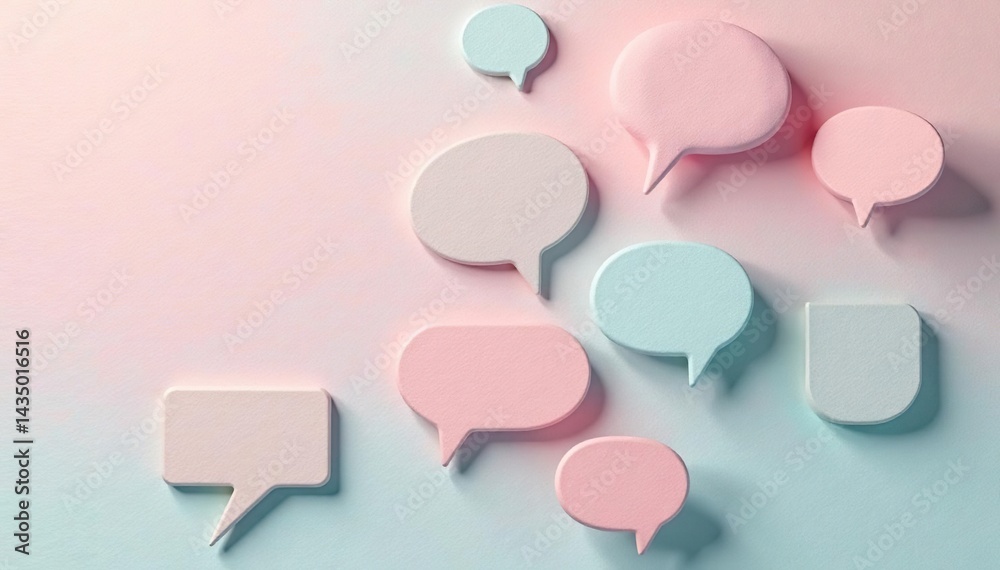 Subtle grey speech bubble pattern on pastel backdrop, elegant, delicate