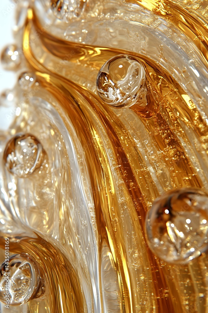 Gold & White Glass, Abstract Wave