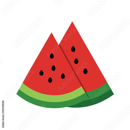 Watermelon corner slice with rind and seeds isolated on white background