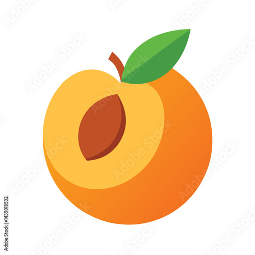 Apricot slice with orange flesh and seed pit isolated on white background