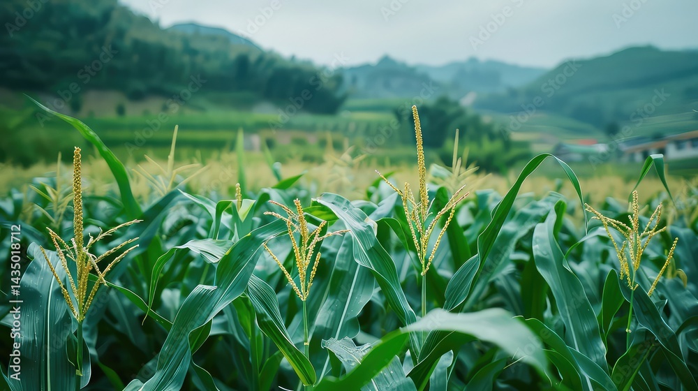 Fototapeta premium Green corn field landscape image