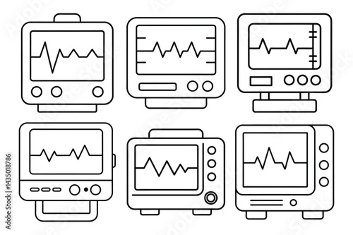 ECG Monitor Line Art icon set. Black Vector for Medical Graphics