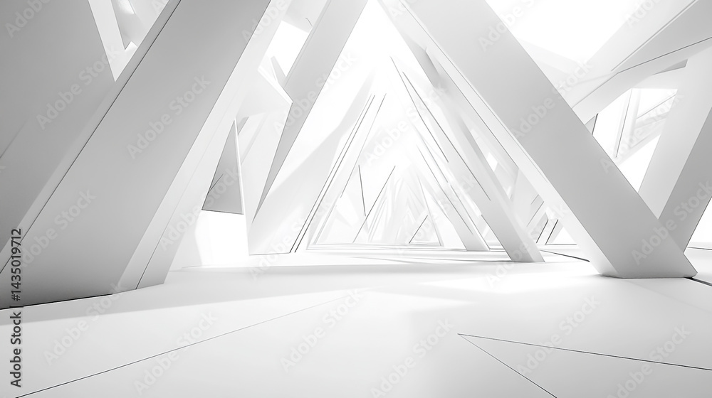 Obraz premium White, modern, minimalist architecture with glass and white triangular shapes