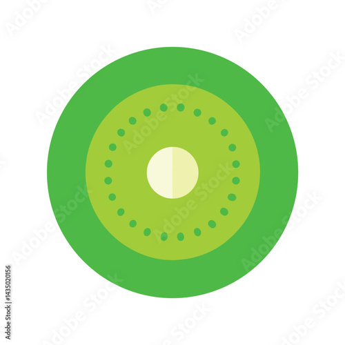 Kiwi slice illustration in green with black seeds isolated on white background