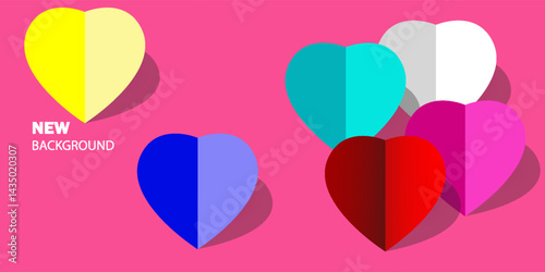 Horizontal banner with pink sky and paper cut clouds. Place for text. Happy Valentine's day sale header or voucher template with hearts. Rose cloudscape border frame pastel colors.