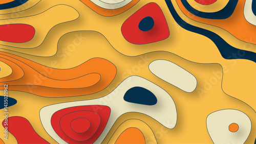 Abstract colorful 3D multi layer paper cut liquid geometric pattern topography background. Vector illustration.
