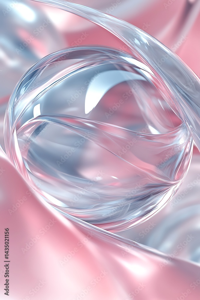 Abstract sphere, flowing fabric, pink background