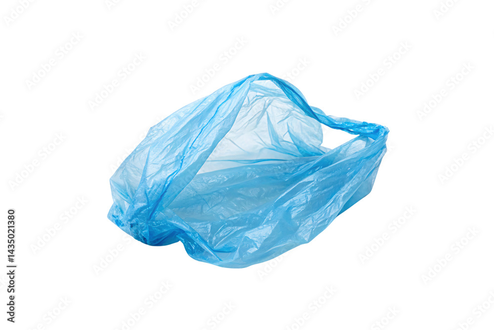 Fototapeta premium Blue plastic shopping bag with handles, commonly used and lightweight in design, isolated on a transparent background